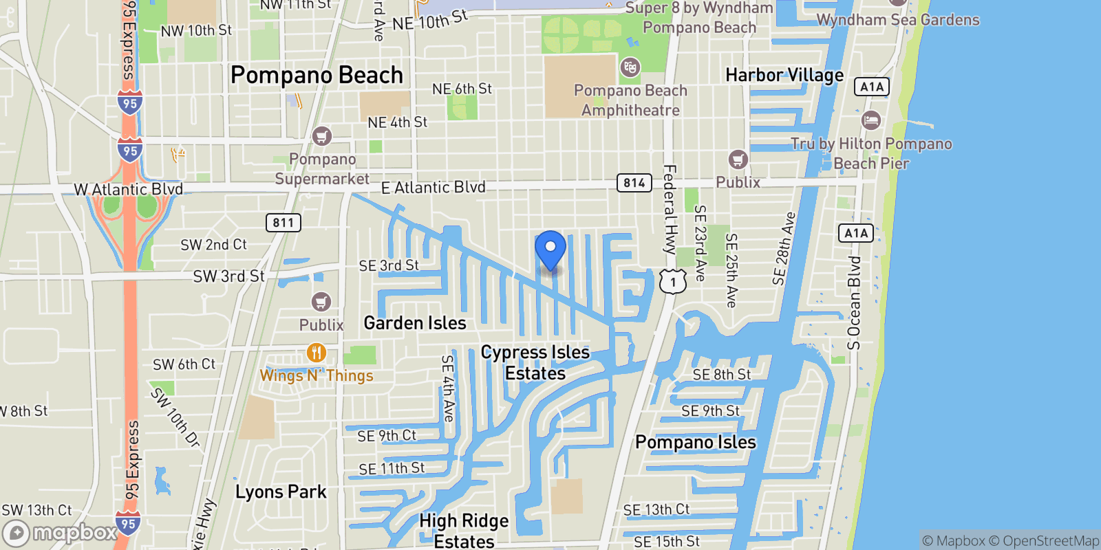 Map showing 420 SE 13th Ave, Pompano Beach, Florida, United States.