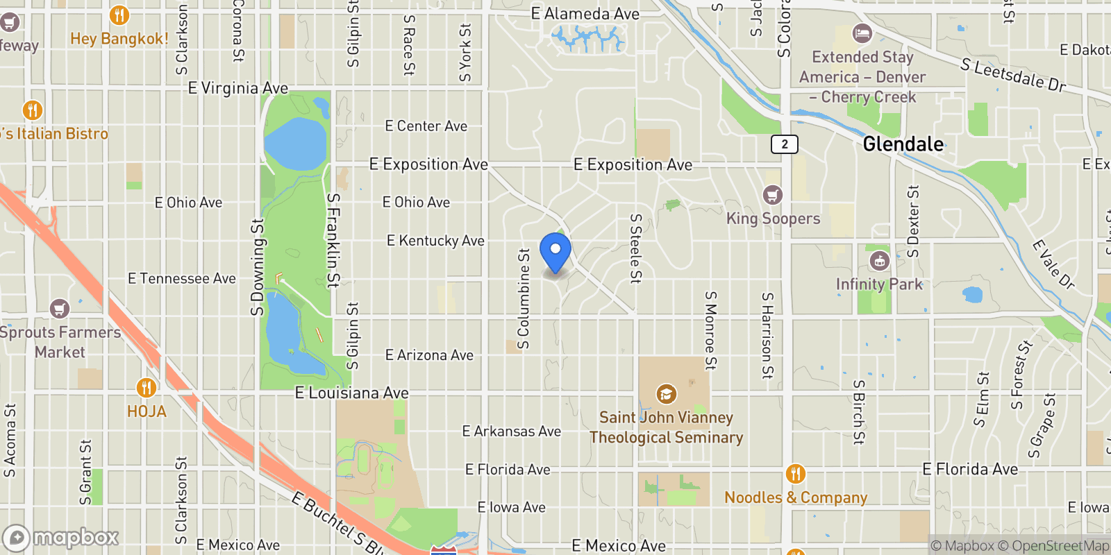 Map showing 1055 S Cove Way , Denver, CO 80209, Denver, Colorado, United States.