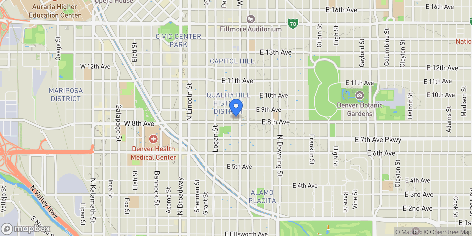 Map showing 800 N Pearl Street Unit# 206, Denver, CO 80203, Denver, Colorado, United States.