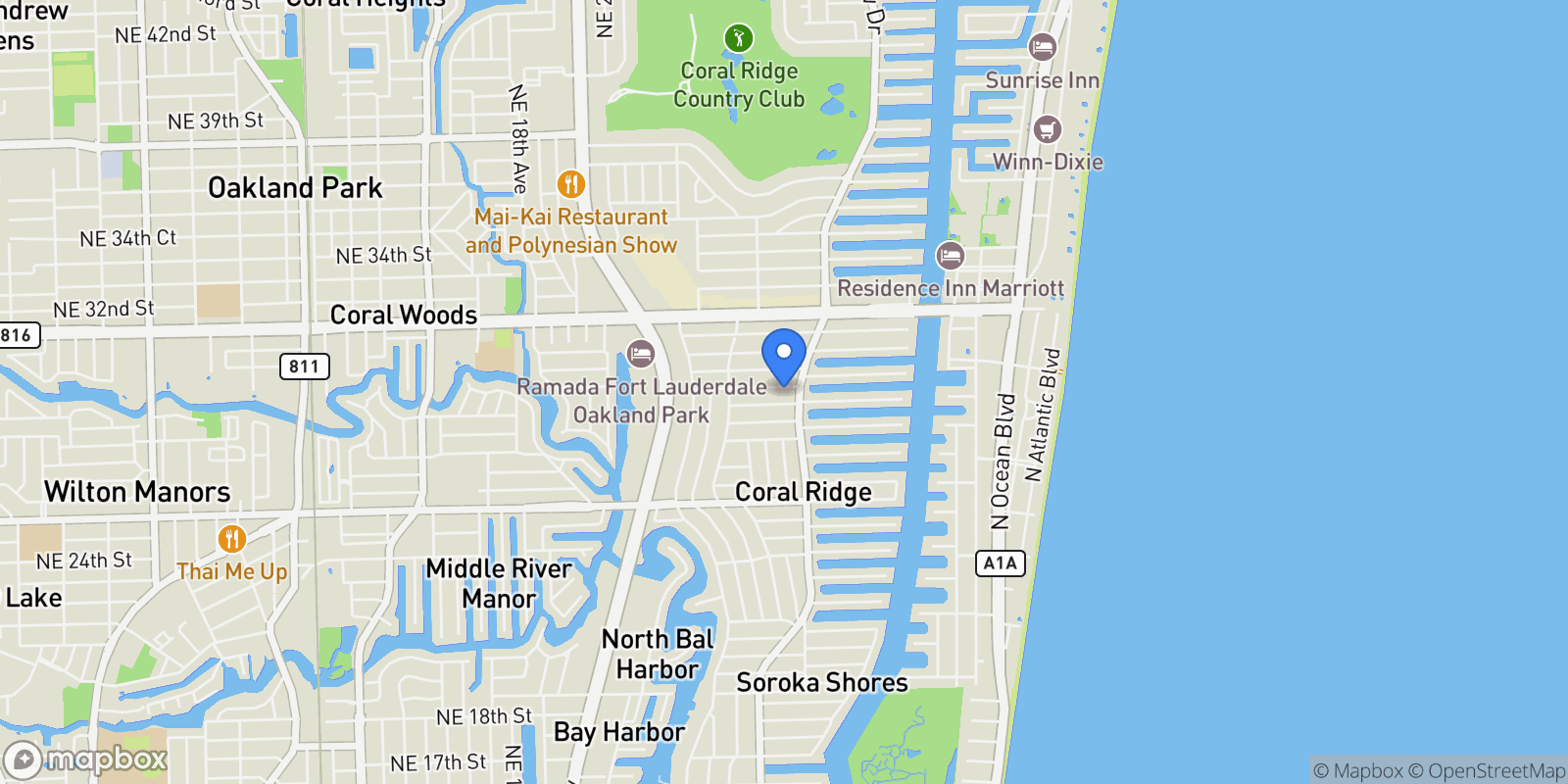 Map showing 2740 NE 29th St, Fort Lauderdale, Florida, United States.