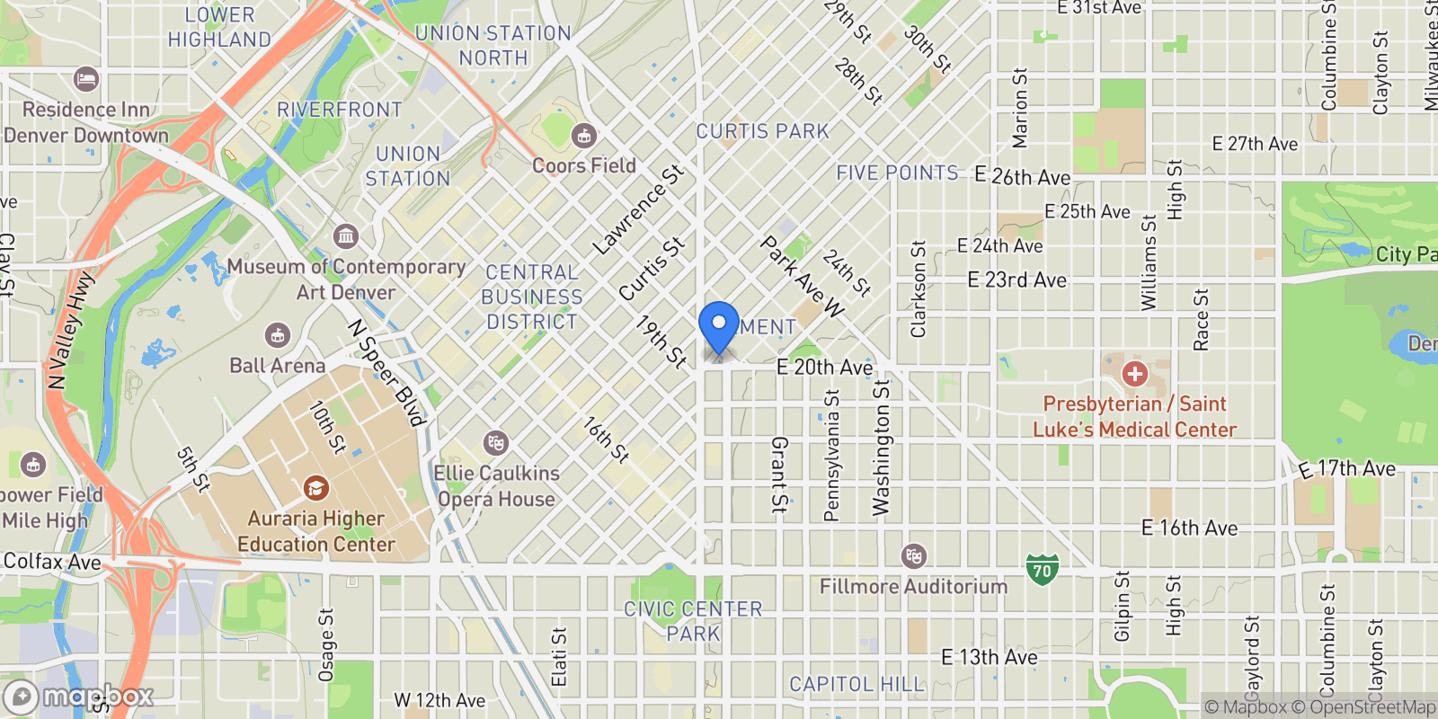 Map showing 2001 Lincoln Street Unit# 2524, Denver, CO 80202, Denver, Colorado, United States.