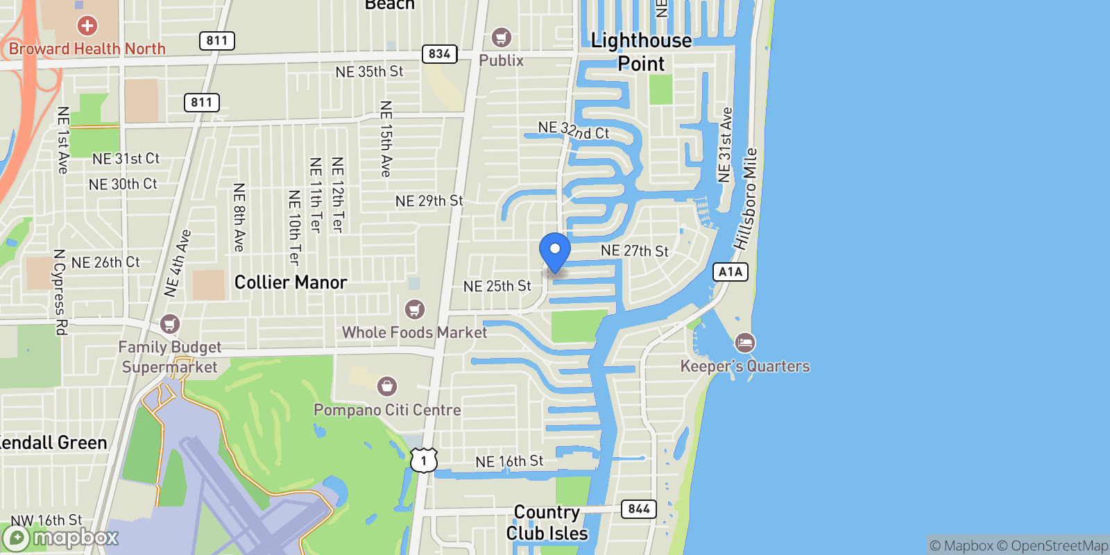 Map showing 2228 NE 26th St, Lighthouse Point, Florida, United States.