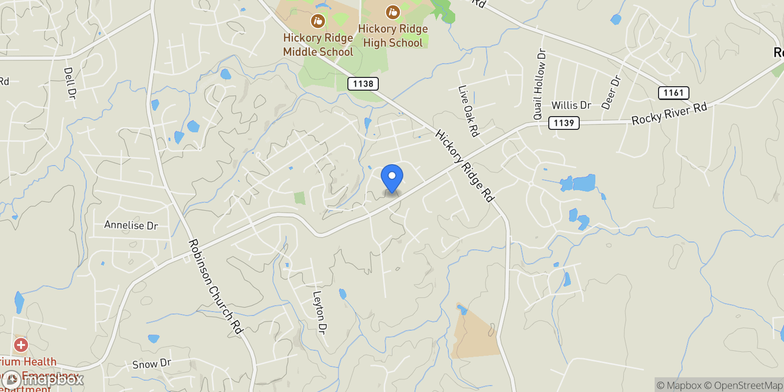 Map showing 8698 Rocky River Road, Harrisburg, NC 28075, Harrisburg, North Carolina, United States.