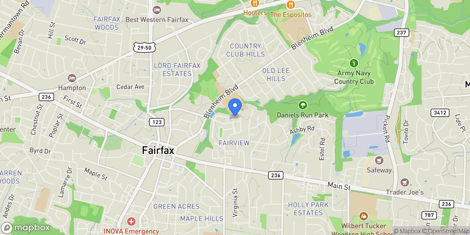 Map showing 10087 Daniels Run Way, Fairfax, VA 22030, Fairfax, Virginia, United States.