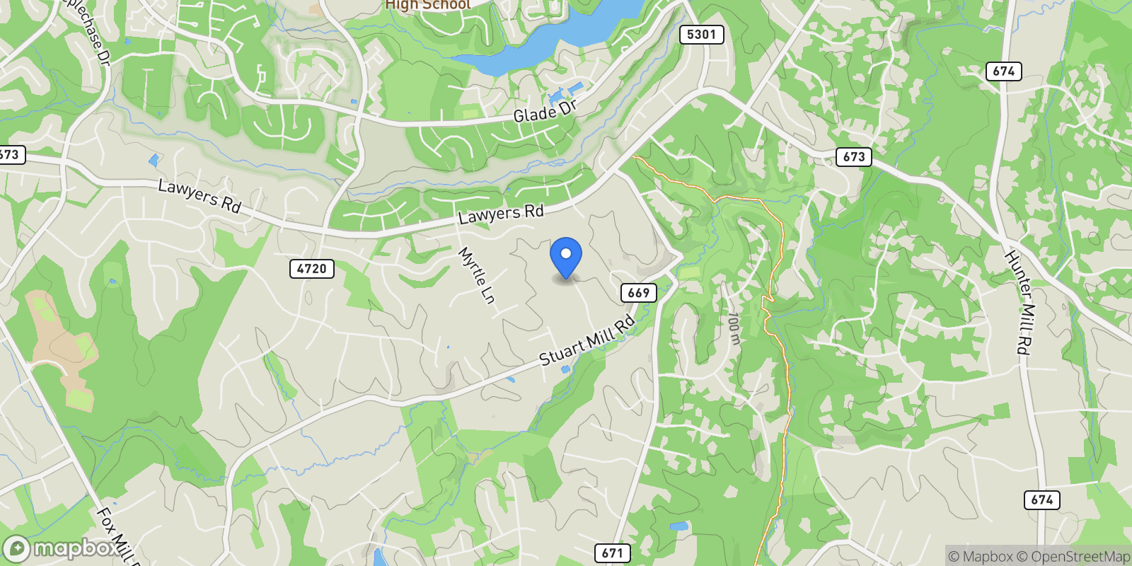 Map showing 2404 Oakmont Court, Oakton, VA 22124, Reston, Virginia, United States.