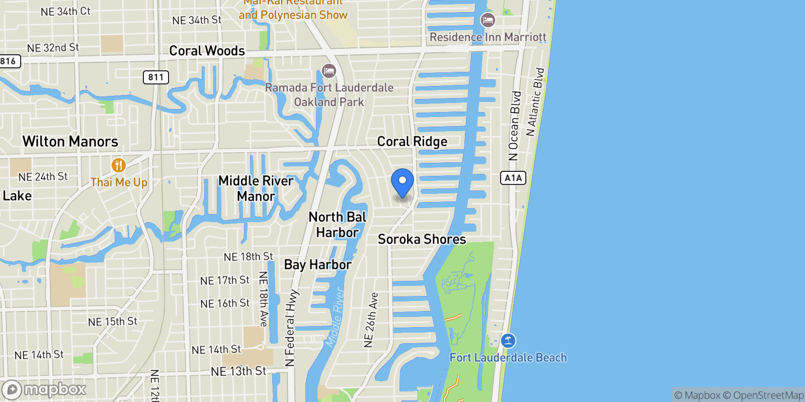Map showing 2408 NE 27th Ave, Wilton Manors, Florida, United States.