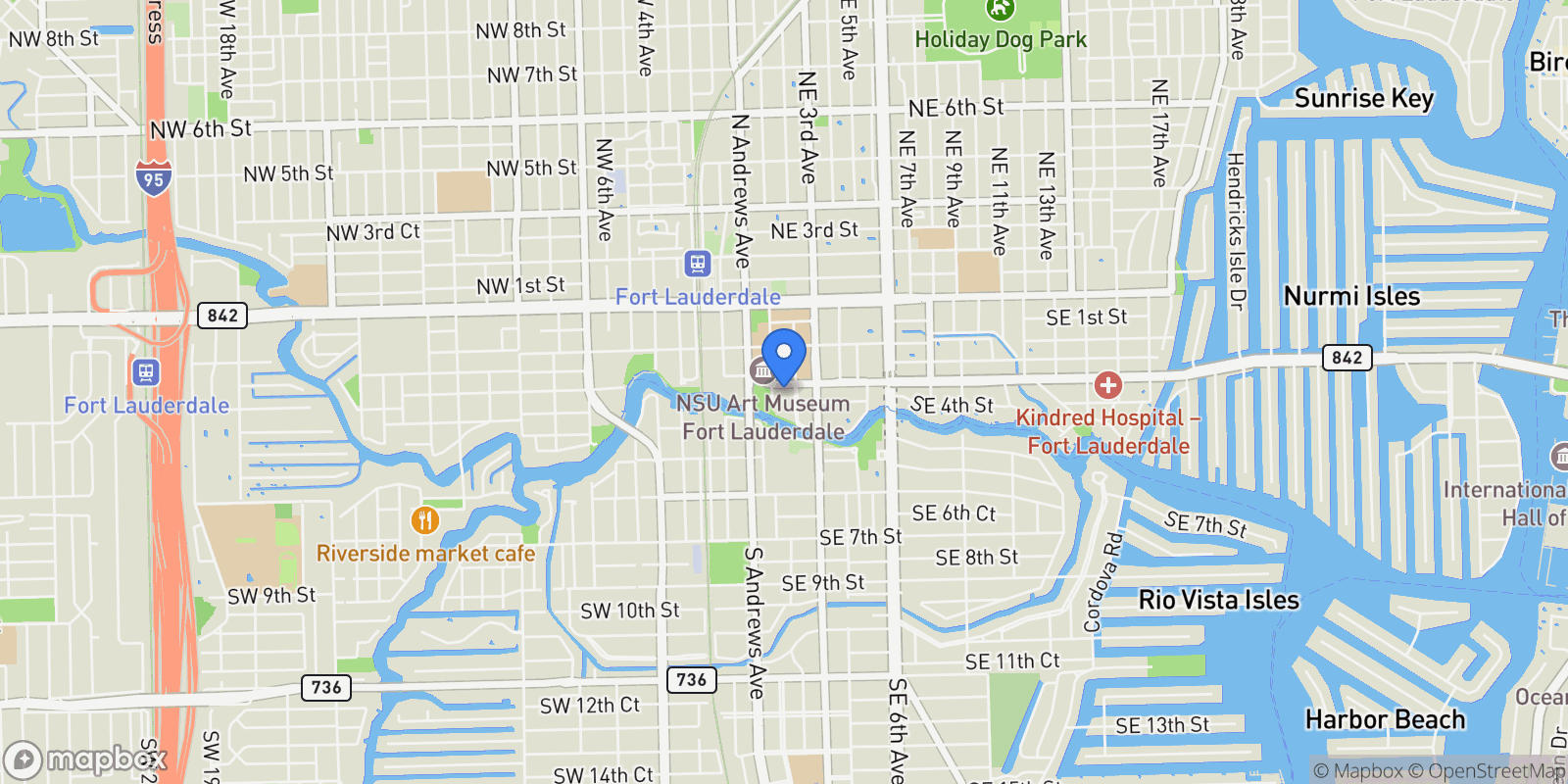 Map showing 100 E Las Olas Blvd 1901, Fort Lauderdale, Florida, United States.