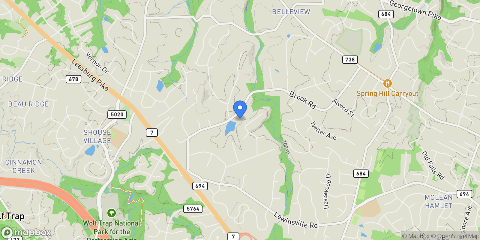 Map showing 8757 Brook Road, Mclean, VA 22102, McLean, Virginia, United States.