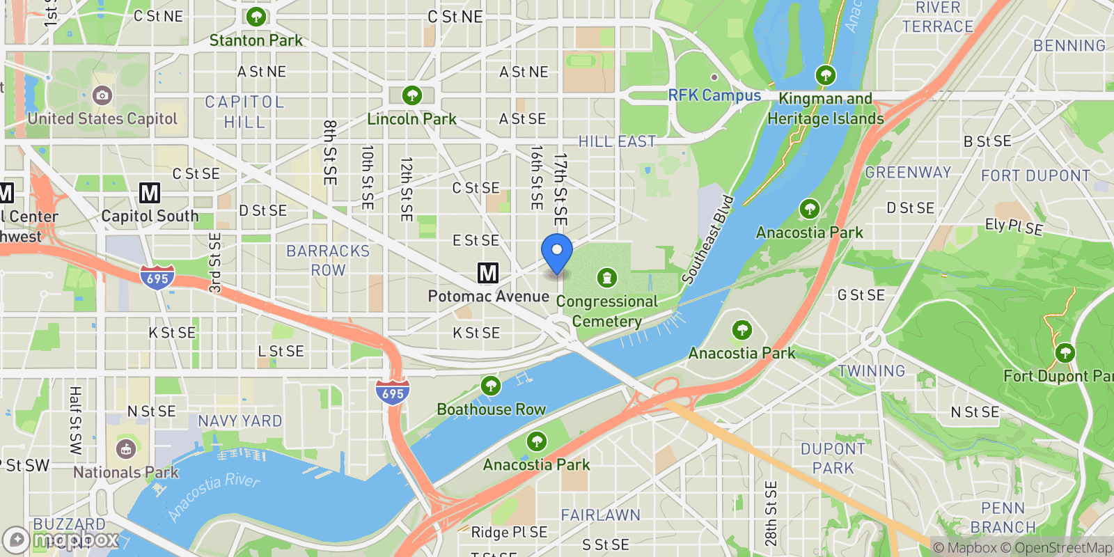 Map showing 1631 G Street SE, Washington, DC 20003, Washington, District of Columbia, United States.