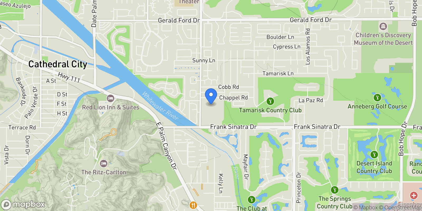 Map showing 1405 Tamarisk West Street , Rancho Mirage, CA 92270, Rancho Mirage, California, United States.