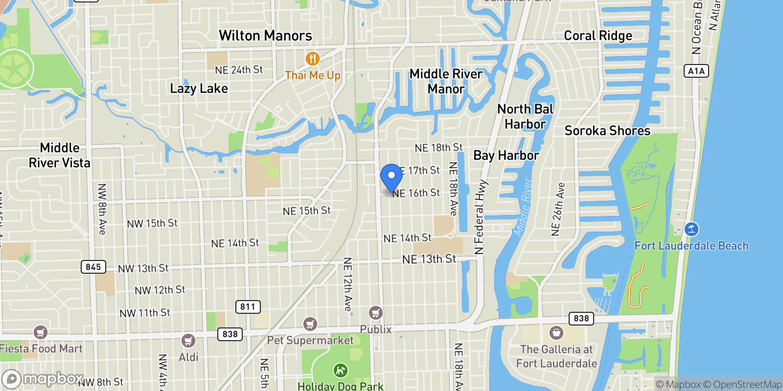 Map showing 1600 NE 16th St, Fort Lauderdale, Florida, United States.