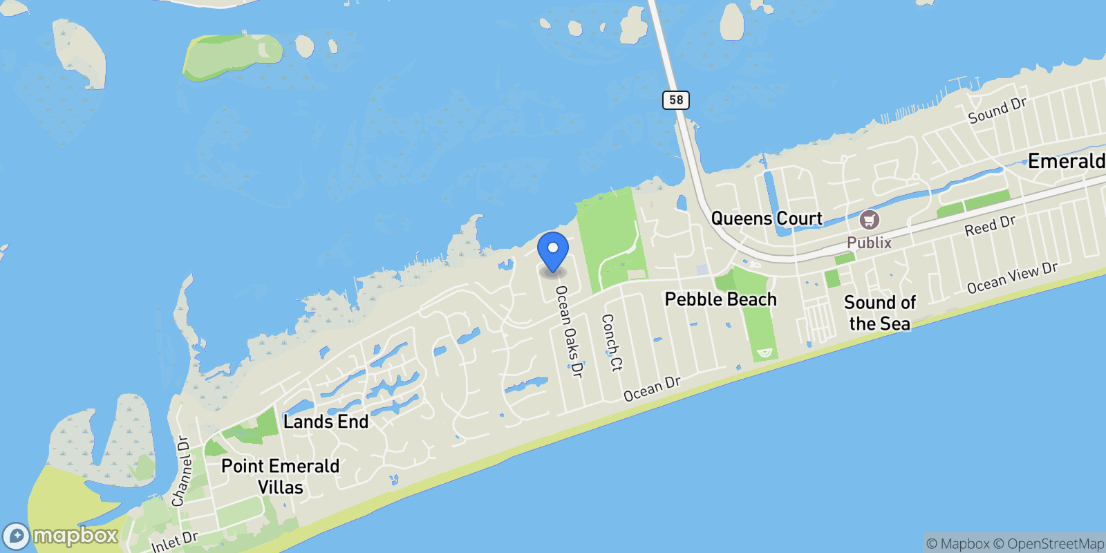Map showing 307 Ocean Oaks Drive, Emerald Isle, NC 28594, Emerald Isle, North Carolina, United States.