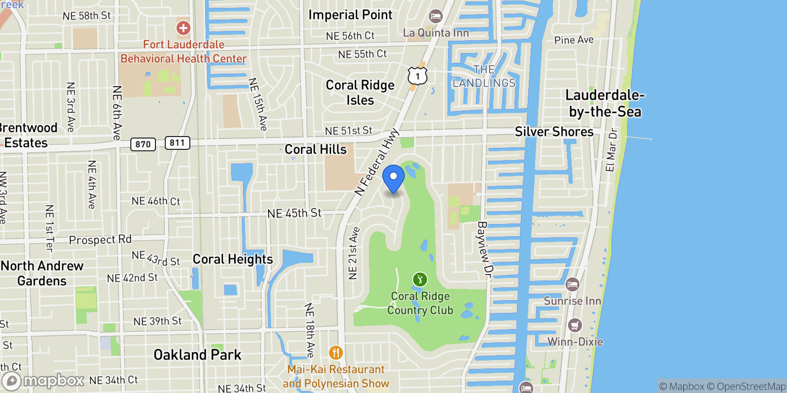 Map showing 4516 NE 22nd Rd, Fort Lauderdale, Florida, United States.