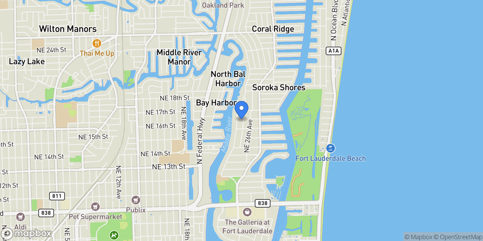 Map showing 1627 Coral Ridge Dr, Wilton Manors, Florida, United States.