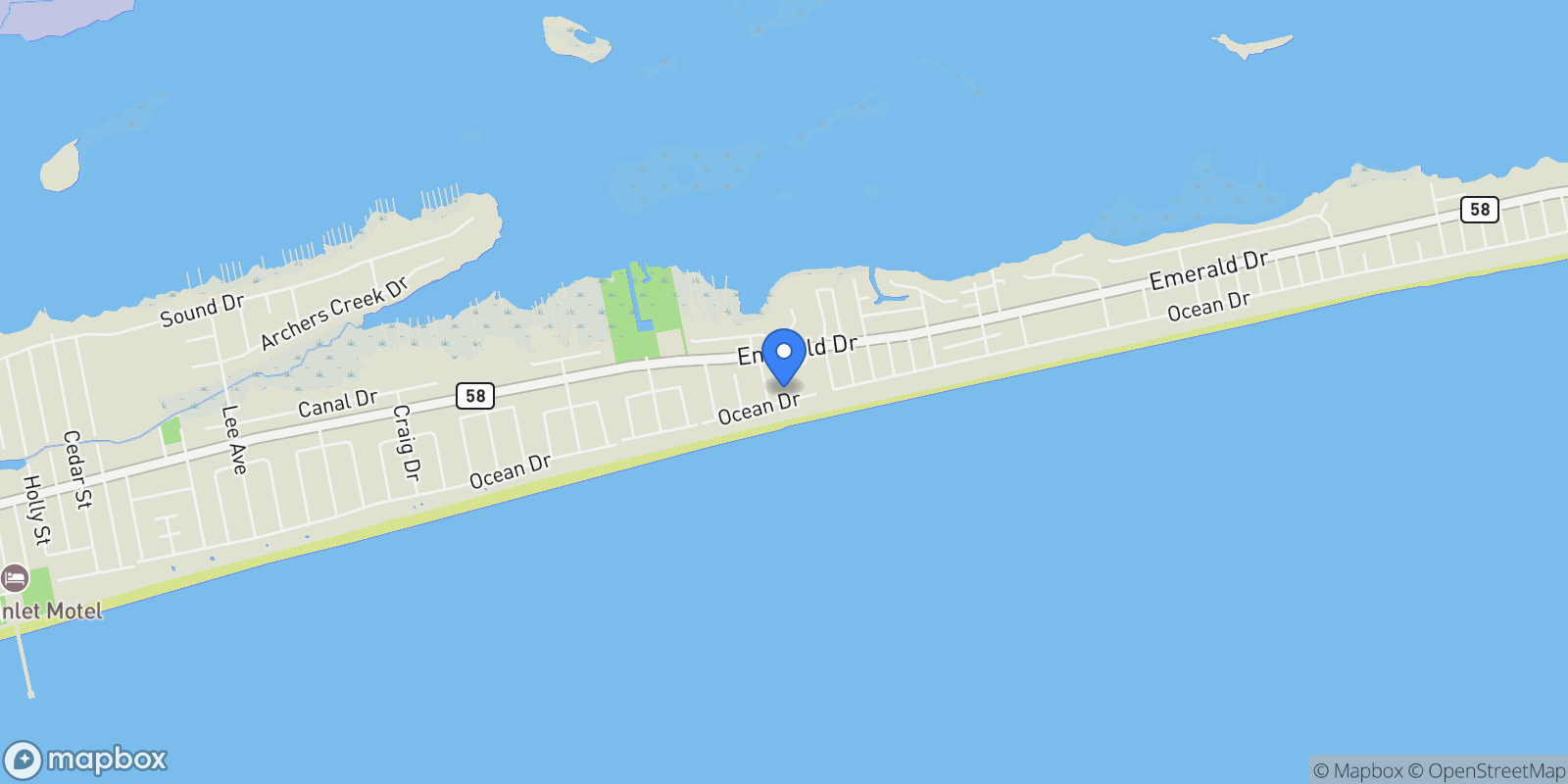 Map showing 6414 Ocean Drive, Emerald Isle, NC 28594, Emerald Isle, North Carolina, United States.