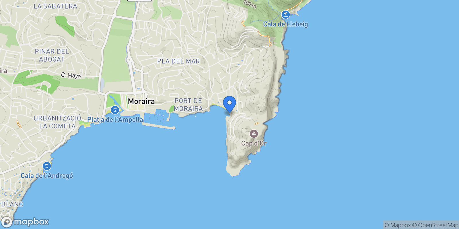 Map showing Moraira Portet, Moraira, Alicante, Moraira, Moraira, Teulada, Valencian Community.