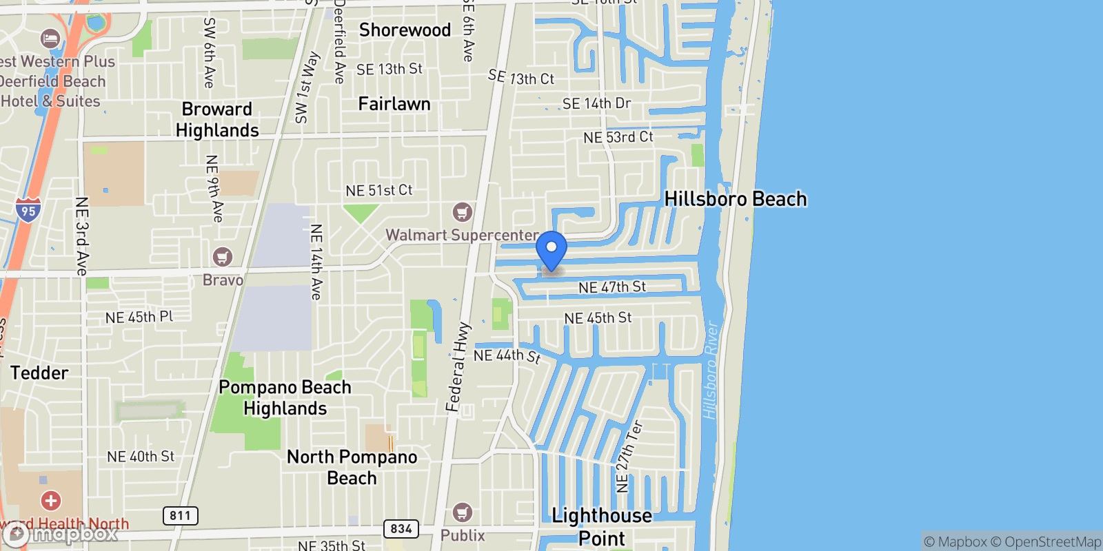 Map showing 2420 NE 48th St, Lighthouse Point, Florida, United States.