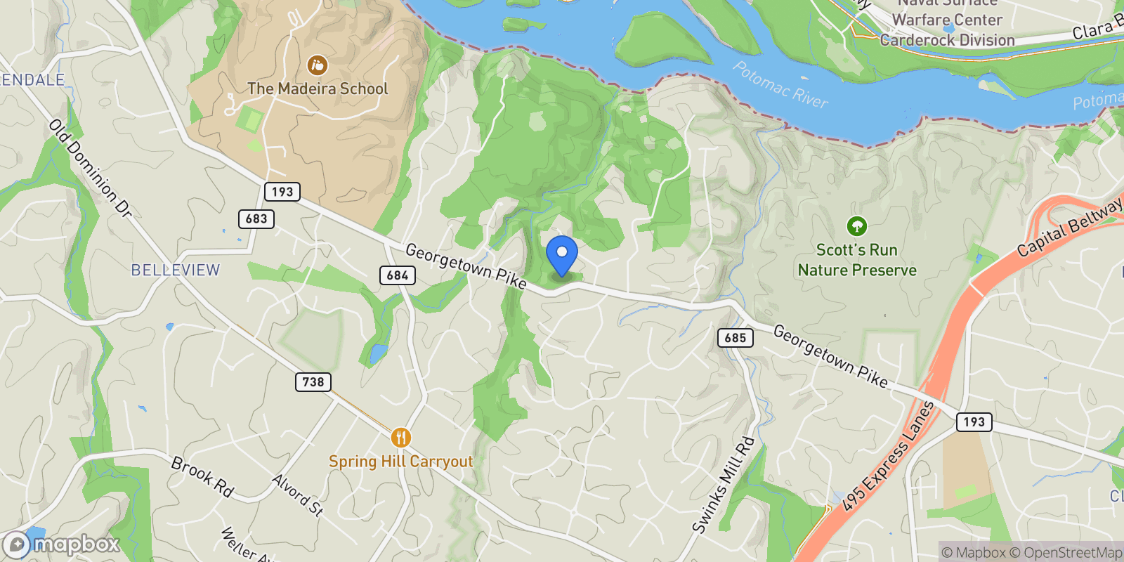 Map showing 7816 Georgetown Pike, Mclean, VA 22102, McLean, Virginia, United States.