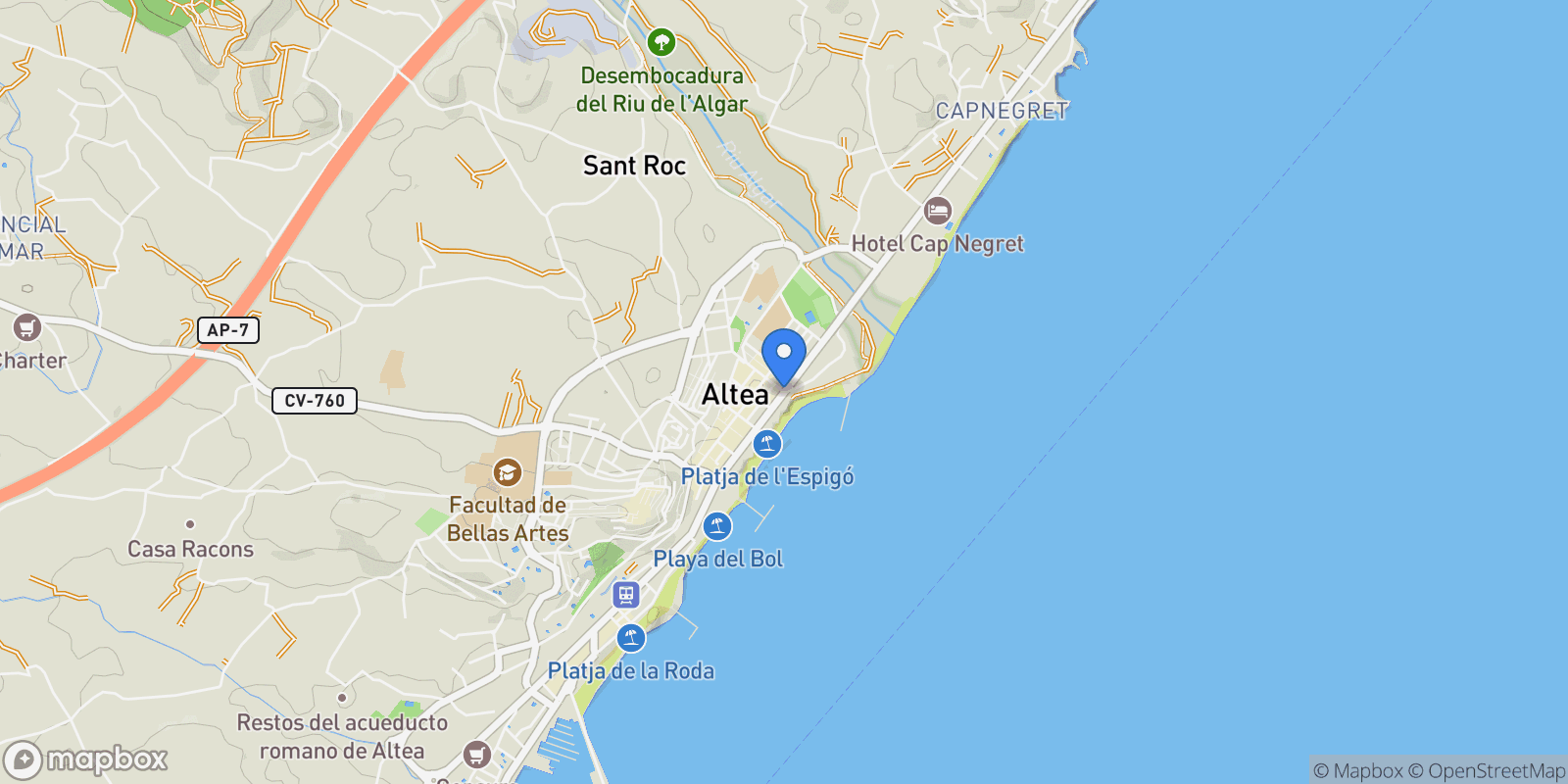 Map showing Altea, Alicante, Altea, Altea, Valencian Community, Spain.