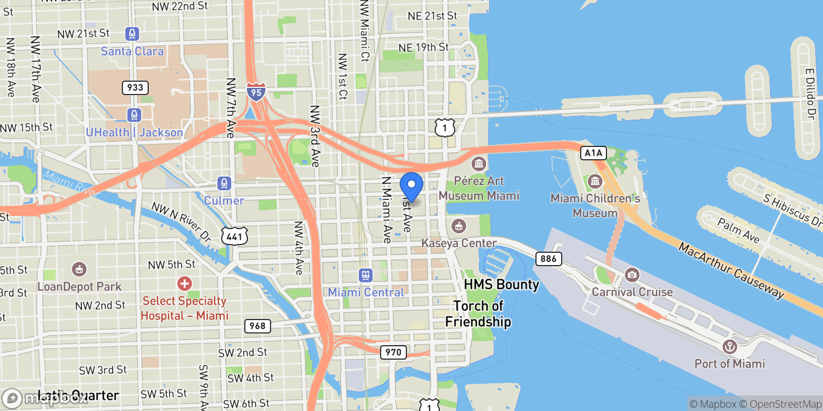 Map showing 851 NE 1st Ave 1912, Miami, Florida, United States.