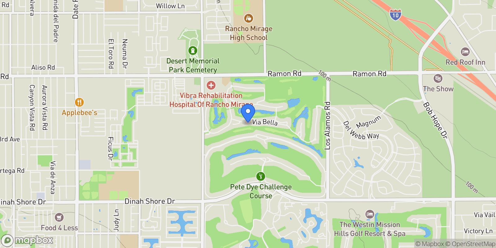 Map showing 96 Vía Bella , Rancho Mirage, CA 92270, Rancho Mirage, California, United States.