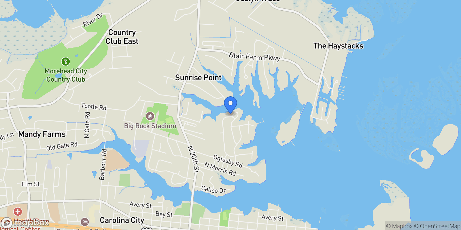 Map showing 1827 Olde Farm Road, Morehead City, NC 28557, Morehead City, North Carolina, United States.