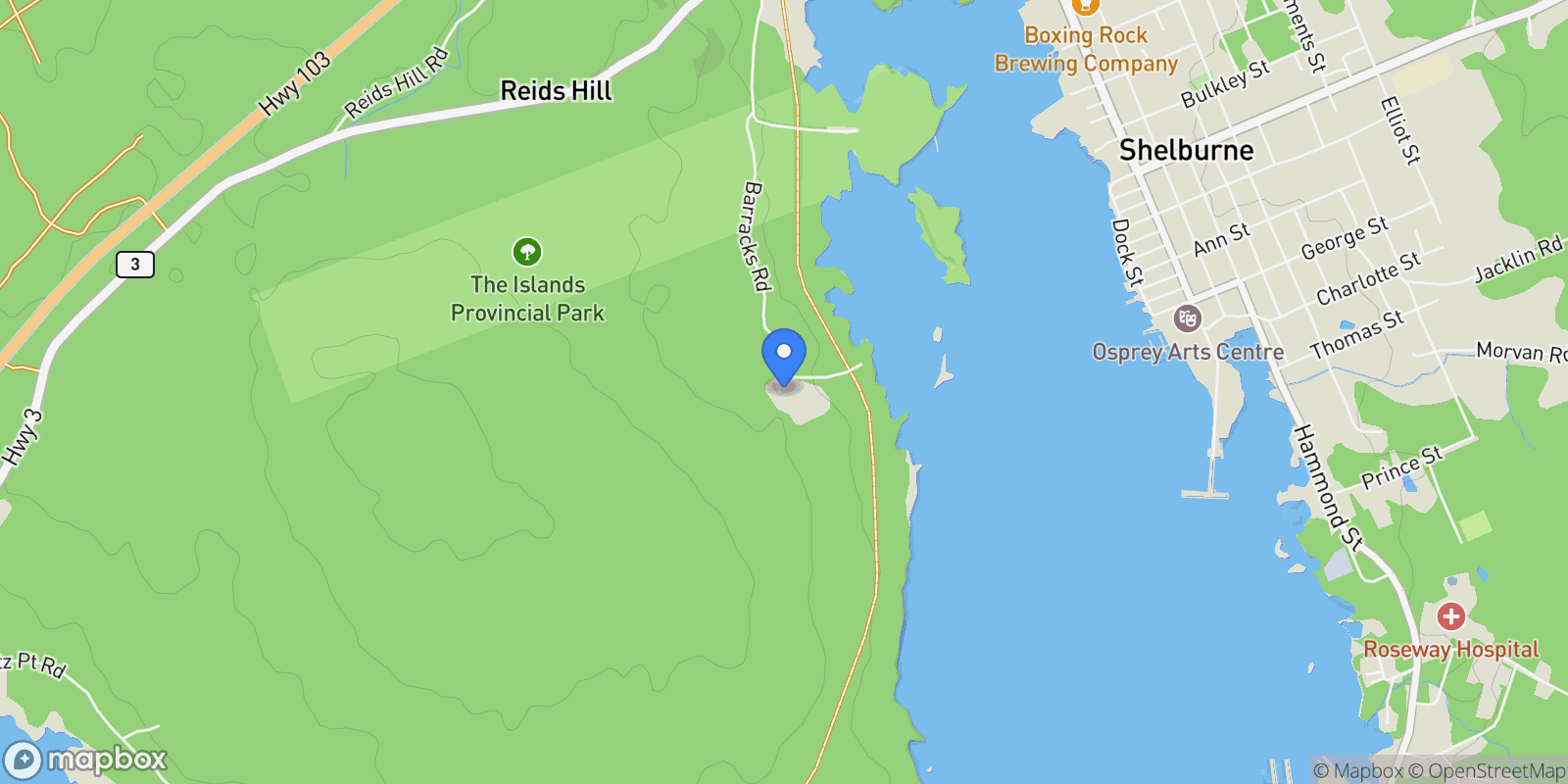 Map showing 192 Barracks Cove Road, Reids Hill, NS B0T 1W0, Shelburne, Nova Scotia, Canada.