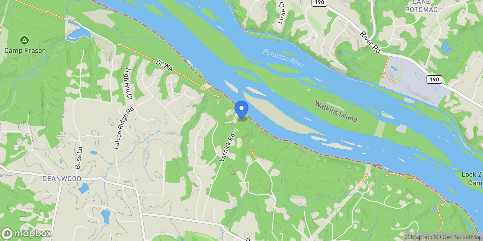 Map showing 121 Yarnick Road, Great Falls, VA 22066, Great Falls, Virginia, United States.
