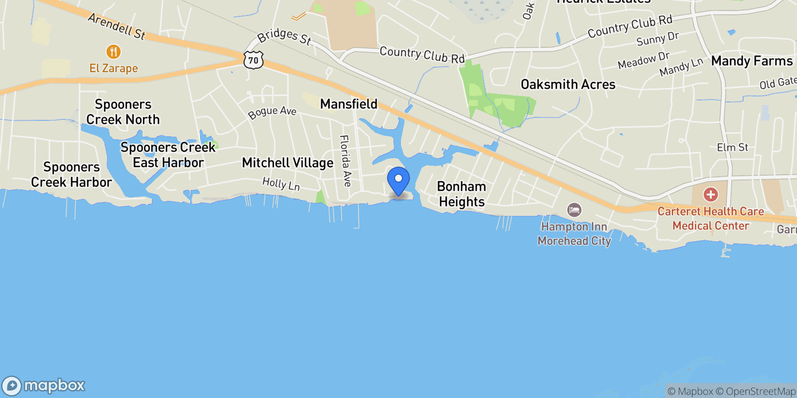 Map showing 4717 S Shore Drive, Morehead City, NC 28557, Morehead City, North Carolina, United States.