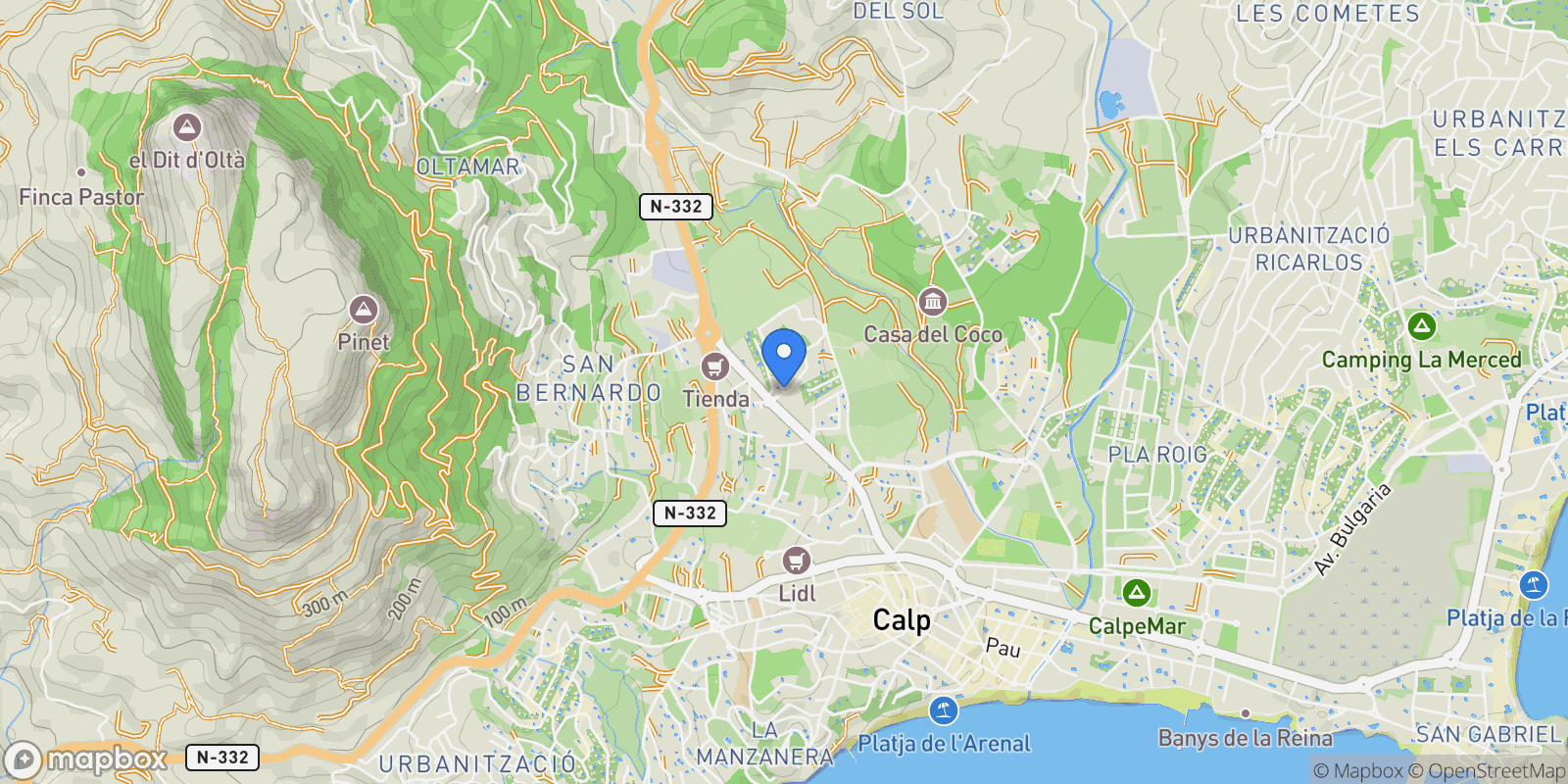Map showing Calpe Urbanizaciones, Calpe, Alicante, Calpe, Calp, Valencian Community, Spain.