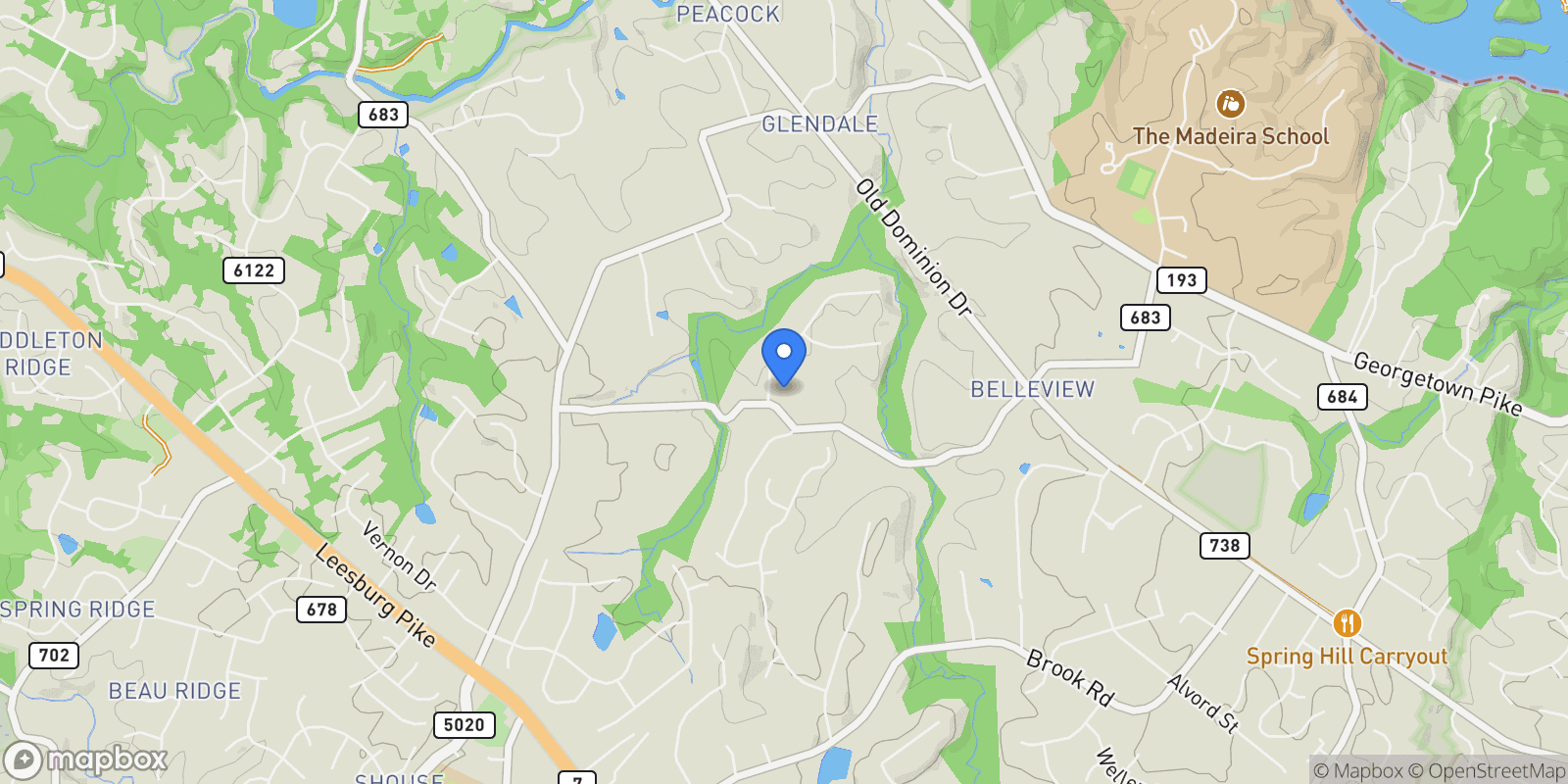 Map showing 1033 Union Church Road, Mclean, VA 22102, McLean, Virginia, United States.