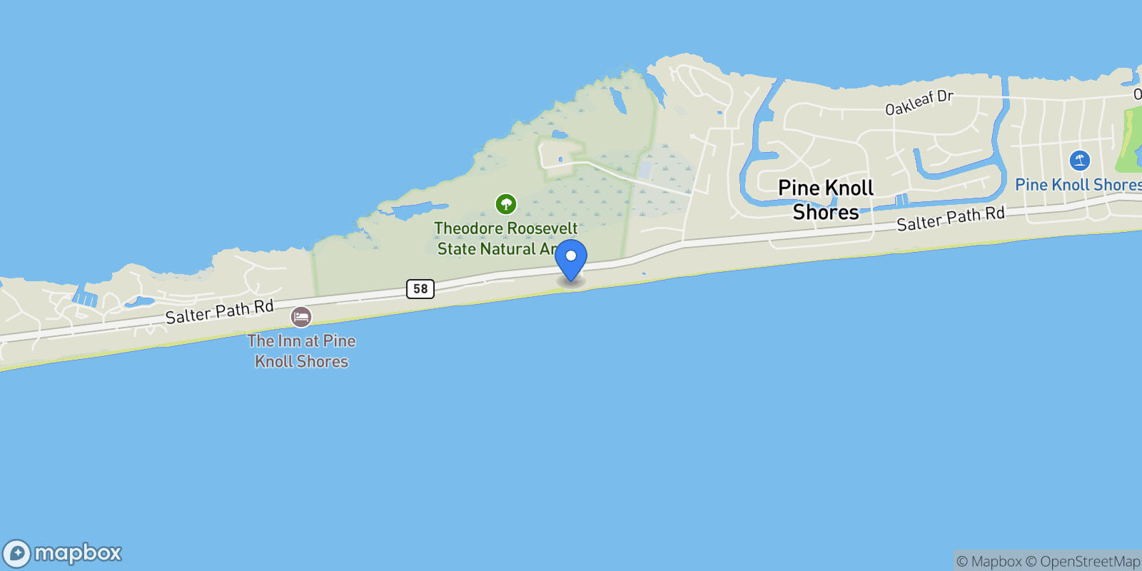 Map showing 111 Ocean Shore Lane, Pine Knoll Shores, NC 28512, Pine Knoll Shores, North Carolina, United States.