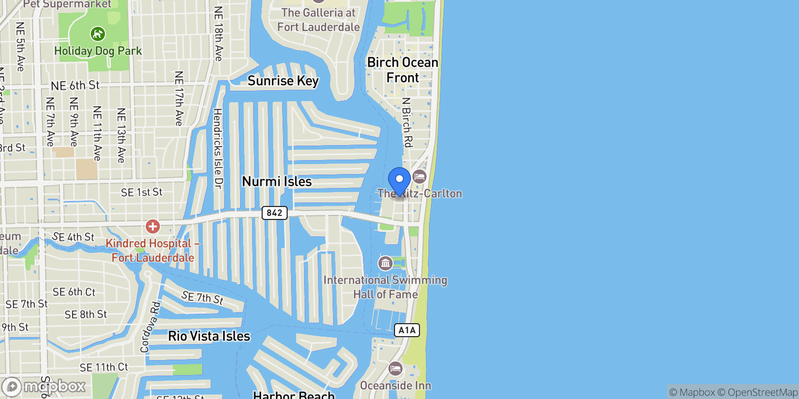 Map showing 100 S Birch Rd 1001, Fort Lauderdale, Florida, United States.