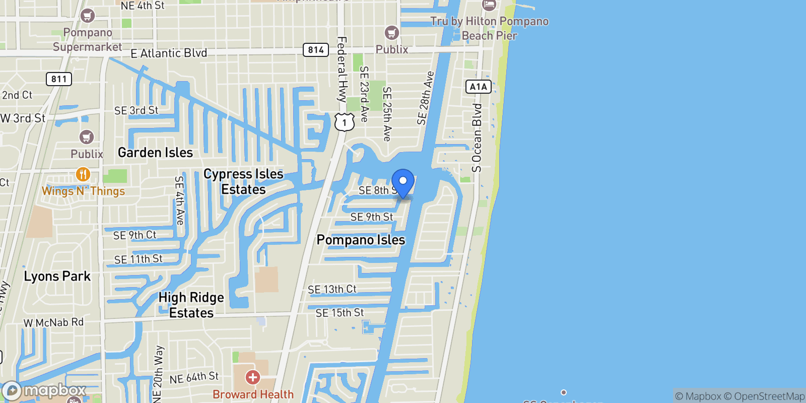 Map showing 2593 SE 9 Street, Hillsboro Beach, Florida, United States.