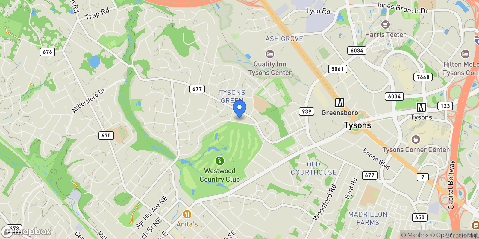 Map showing 1112 Fairway Drive NE , Vienna, VA 22180, Vienna, Virginia, United States.