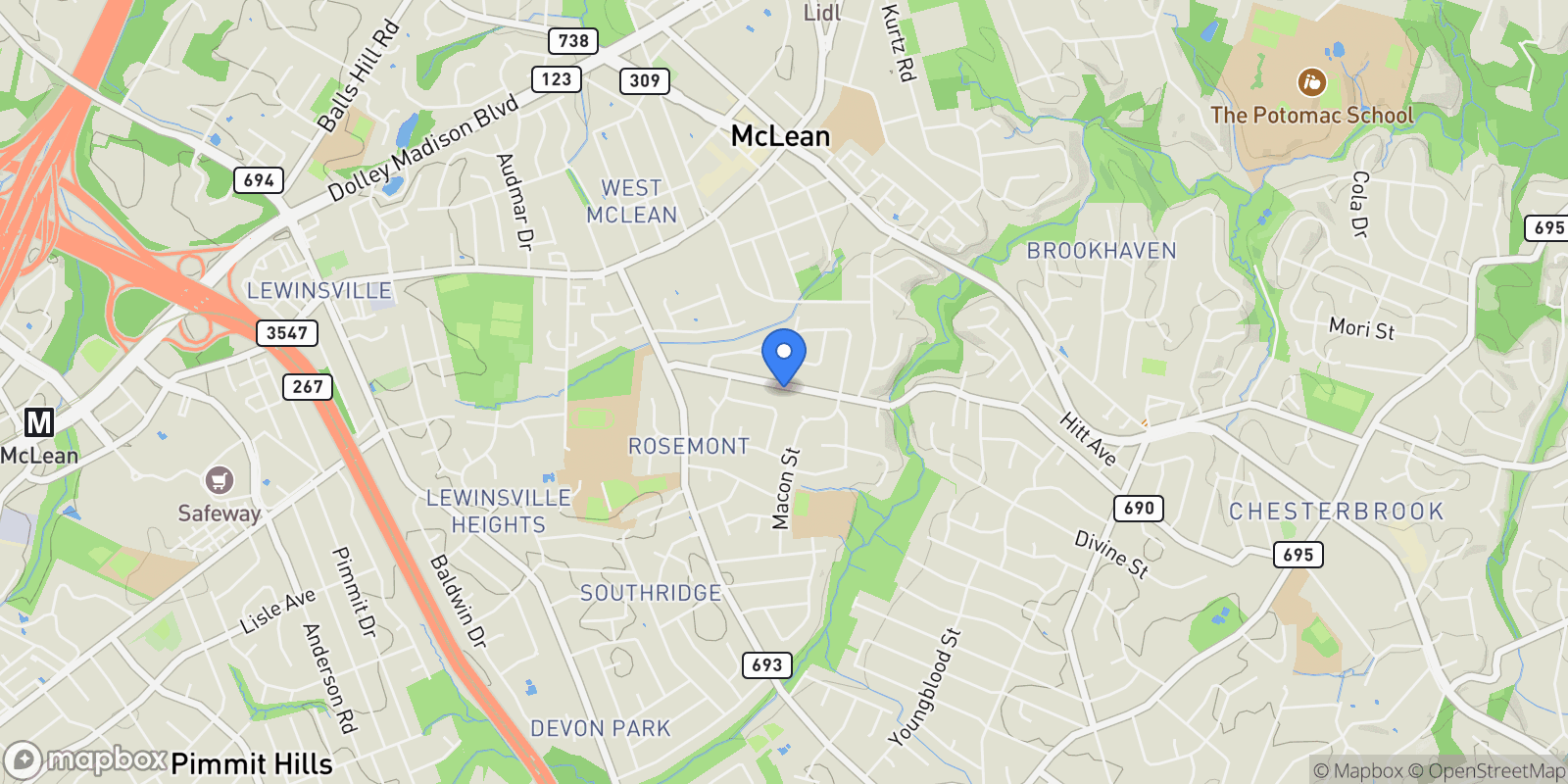 Map showing 6715 Old Chesterbrook Road , Mclean, VA 22101, McLean, Virginia, United States.