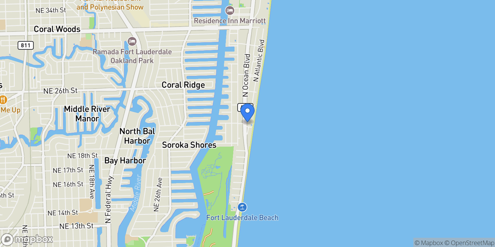 Map showing 2100 N Ocean Blvd 20D, Wilton Manors, Florida, United States.
