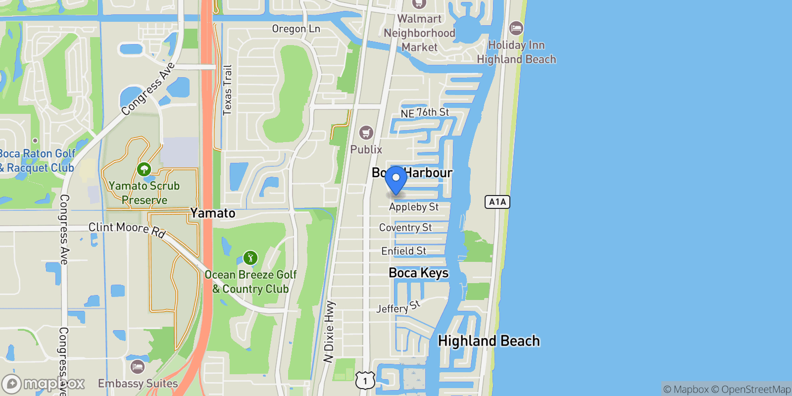 Map showing 710 NE 69th Street, Boca Raton, Florida, United States.