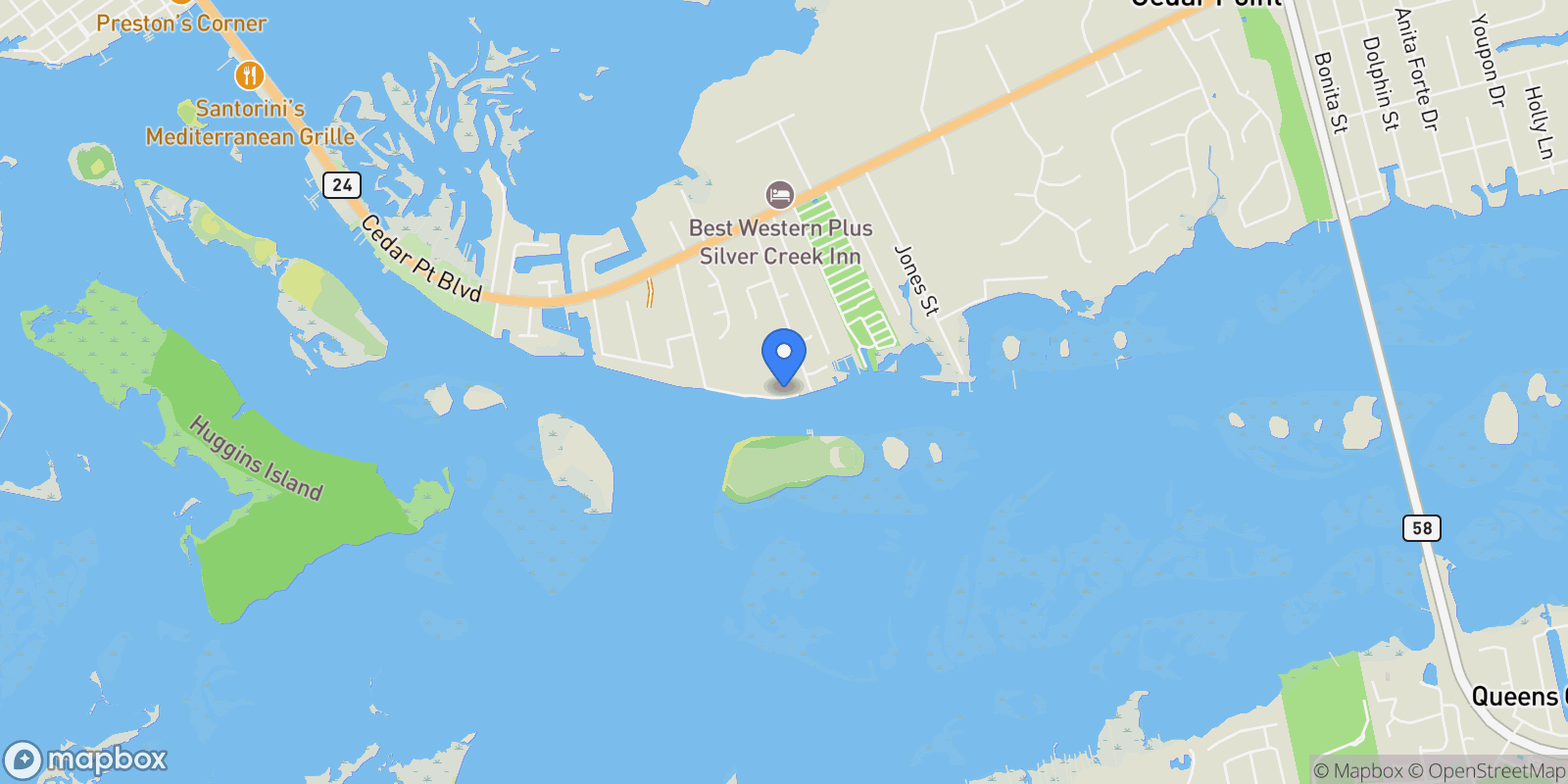 Map showing 143 Waterway Drive, Cedar Point, NC 28584, Cedar Point, North Carolina, United States.