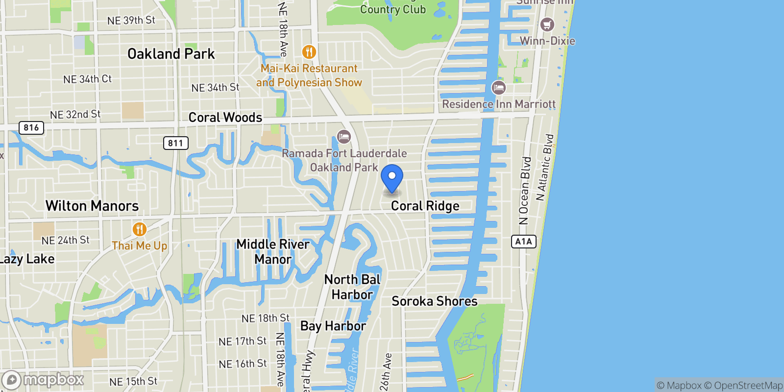 Map showing 2648 NE 26 Place, Fort Lauderdale, Florida, United States.