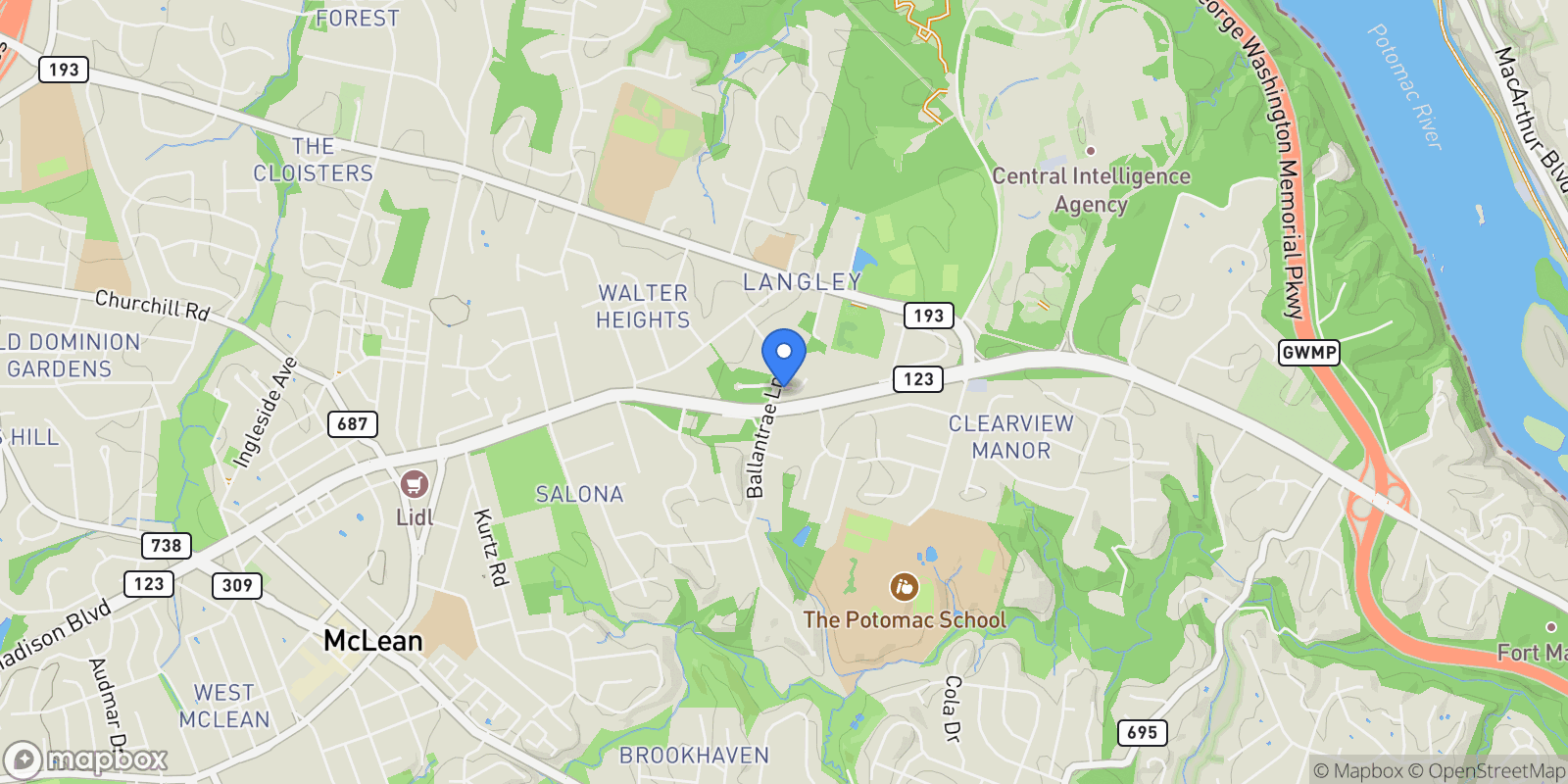 Map showing 1181 Ballantrae Lane, Mclean, VA 22101, McLean, Virginia, United States.