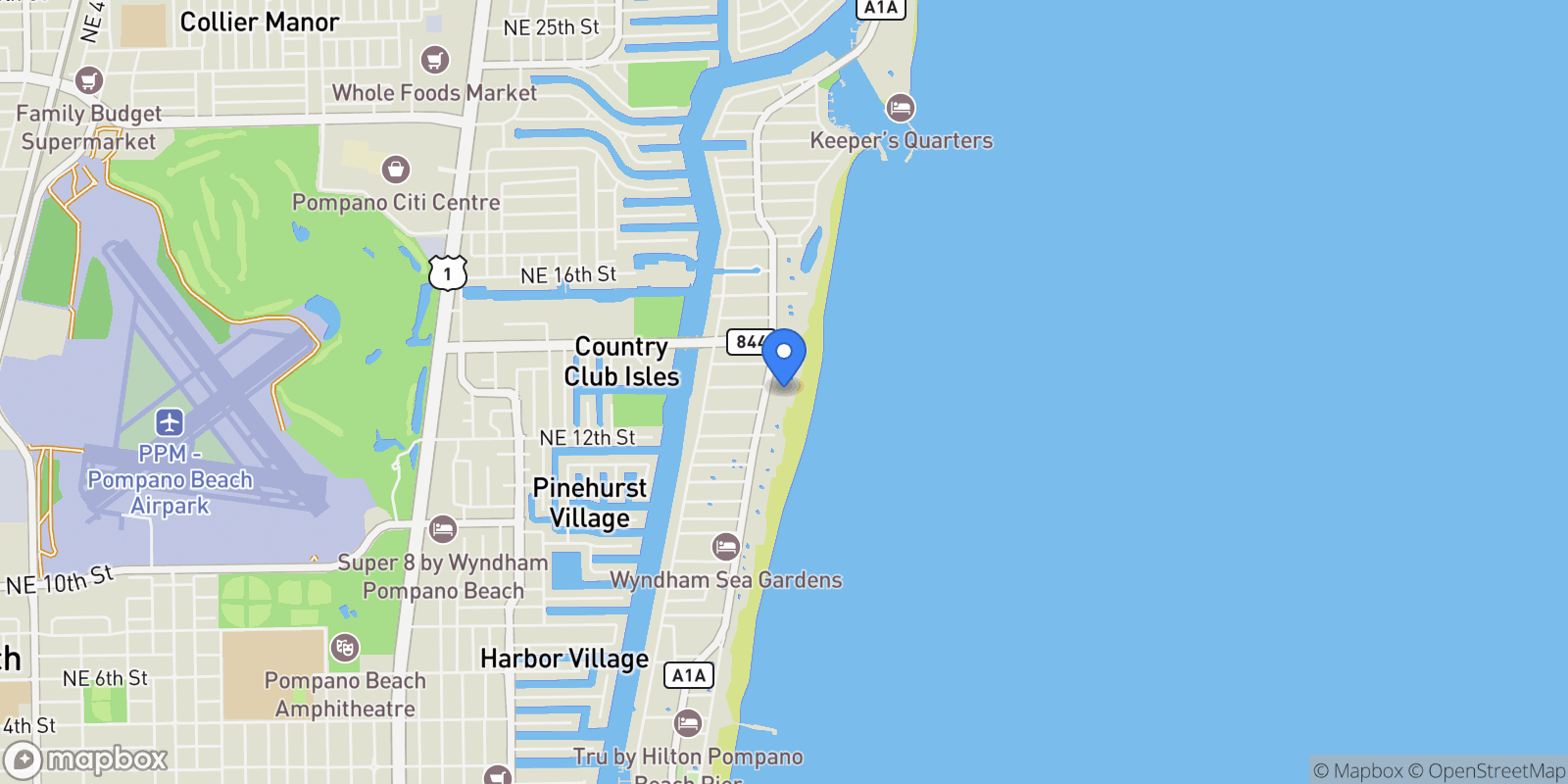Map showing 1116 N Ocean Blvd 602, Hillsboro Beach, Florida, United States.