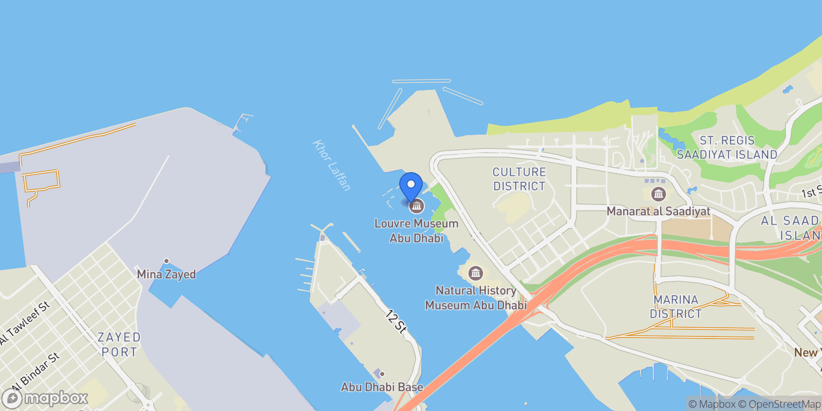 Map showing Saadiyat - جزيرة السعديات - Cultural District - أبو ظبي - United Arab Emirates, Abu Dhabi, Abu Dhabi, United Arab Emirates.