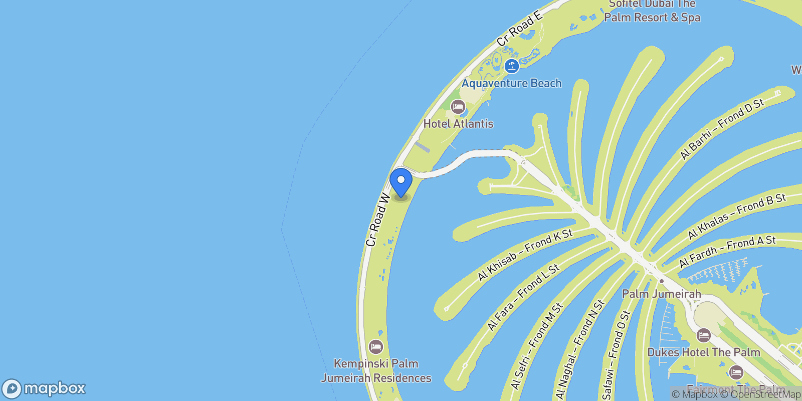Map showing 44F6+7VG - Crescent Rd - Palm Jumeirah - Dubai - United Arab Emirates, Dubai, Dubai, United Arab Emirates.
