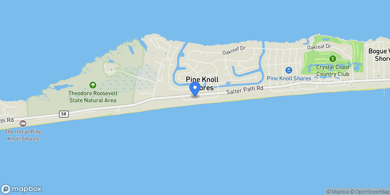 Map showing 124 Dogwood Circle, Pine Knoll Shores, NC 28512, Pine Knoll Shores, North Carolina, United States.