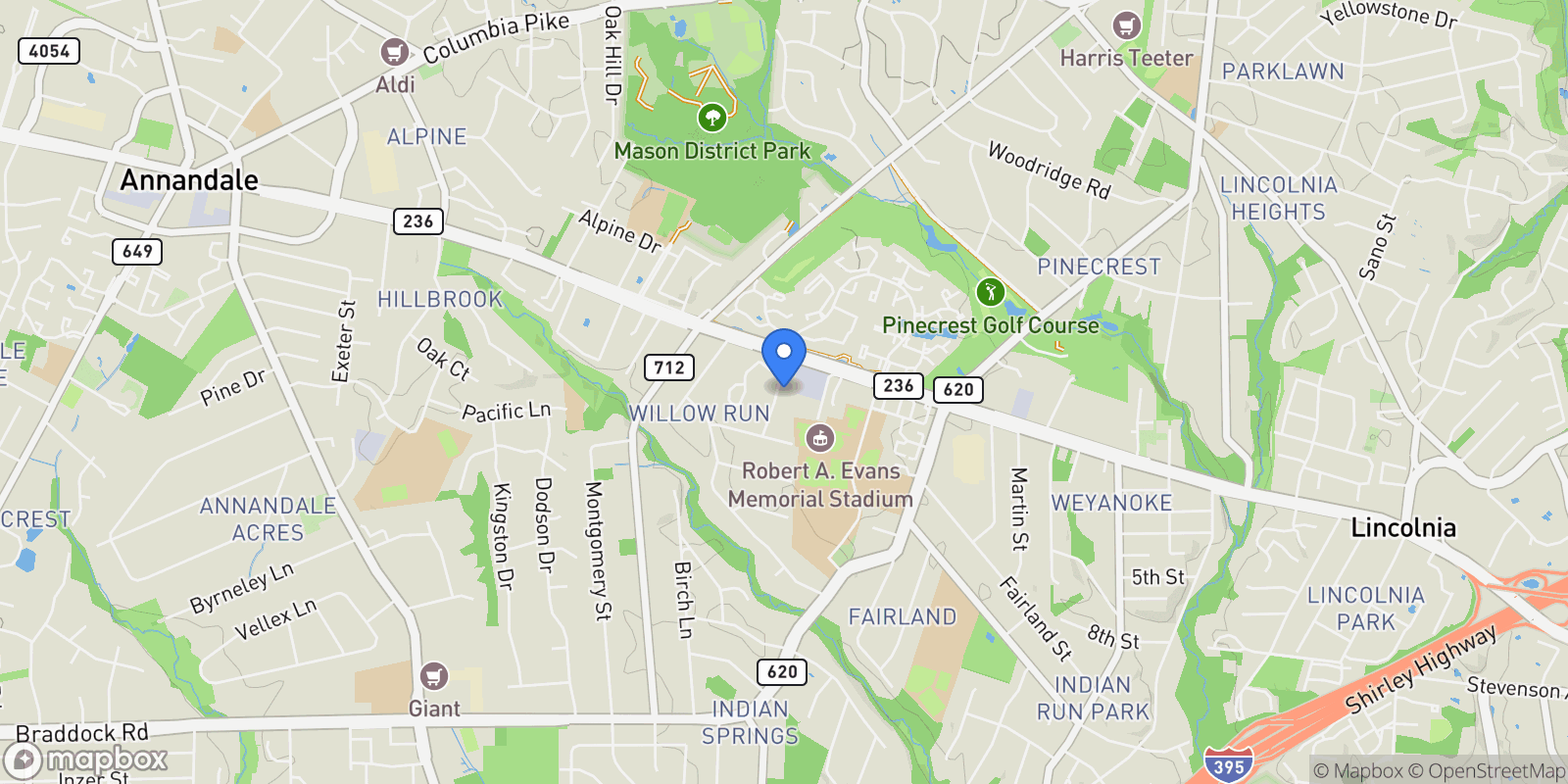 Map showing 4609 Willow Run Drive , Annandale, VA 22003, Lincolnia, Virginia, United States.