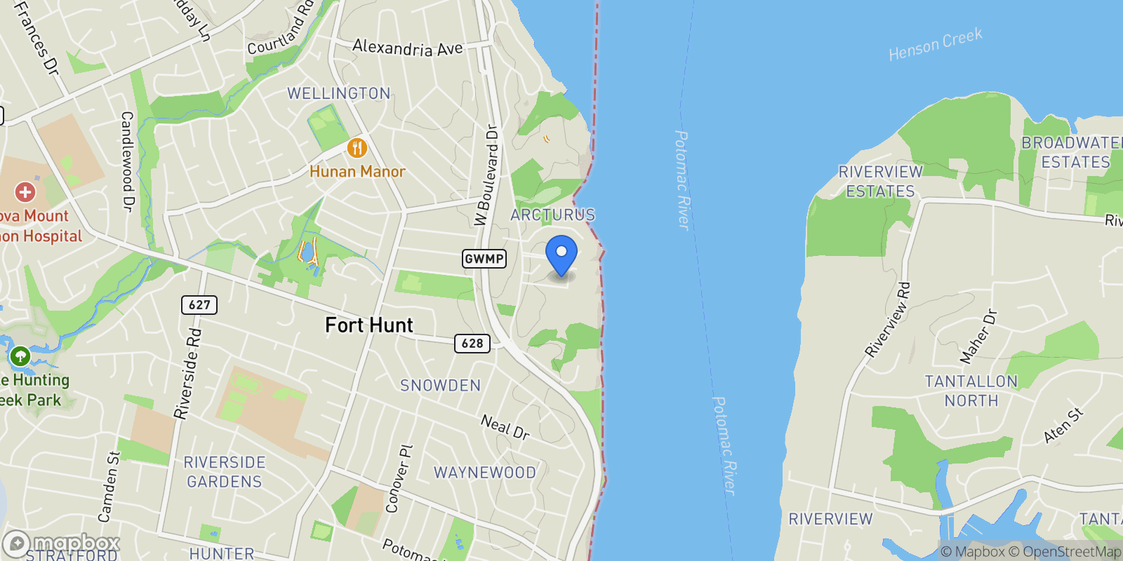 Map showing 836 Herbert Springs Road, Alexandria, VA 22308, Fort Hunt, Virginia, United States.