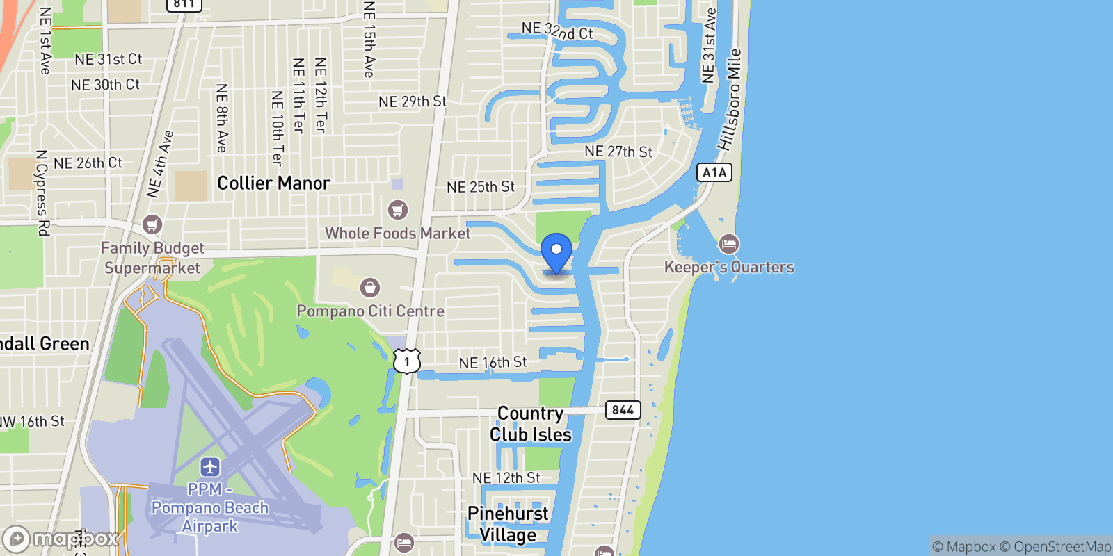 Map showing 2921 NE 23 Street, Hillsboro Beach, Florida, United States.