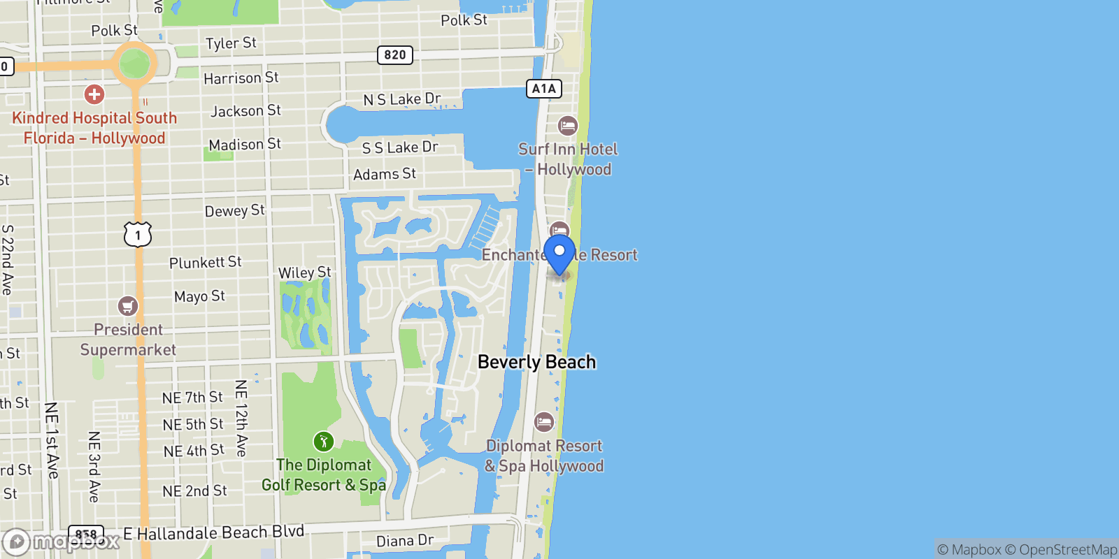 Map showing 2101 S Surf Rd 2C, Hollywood, Florida, United States.