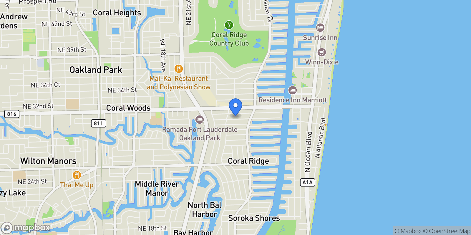 Map showing 2709 NE 30th St, Fort Lauderdale, Florida, United States.